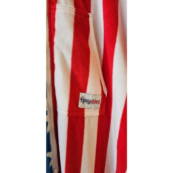 Tipsy Elves American Flag Fleece Hooded 1 pc Jumpsuit Patriotic Party Mens XL - Picture 2 of 5